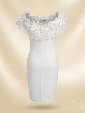 Fashion Nova White One-Shoulder Floral Lace Sheath Dress